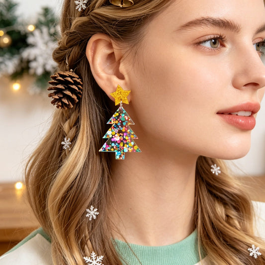 2 pairs Cartoon Christmas Tree Koala Drop Earrings Lovely Holiday Party Jewelry-1