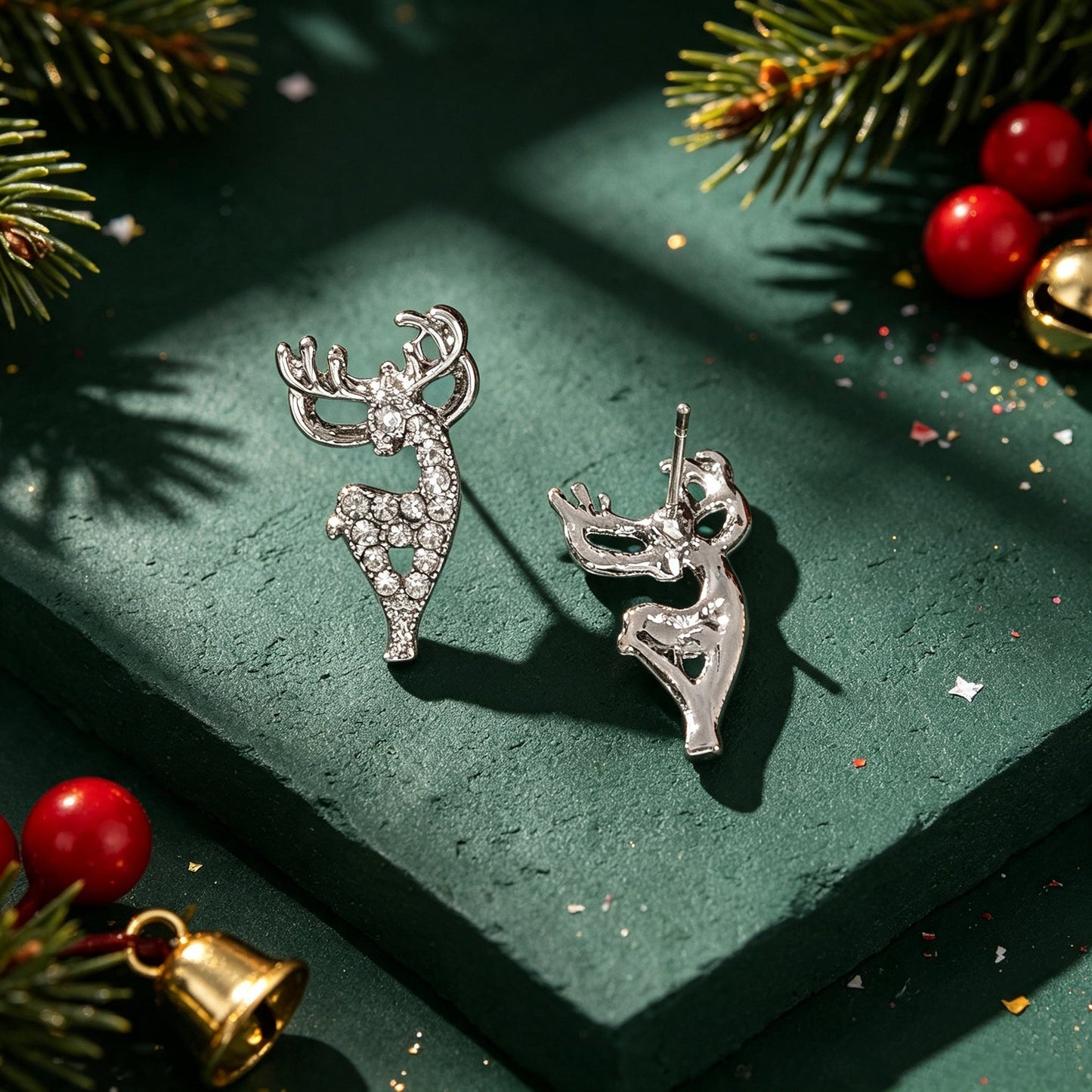 Sparkling Rhinestone Silver Reindeer Stud Earring Christmas Xmas Fashion Jewelry-4
