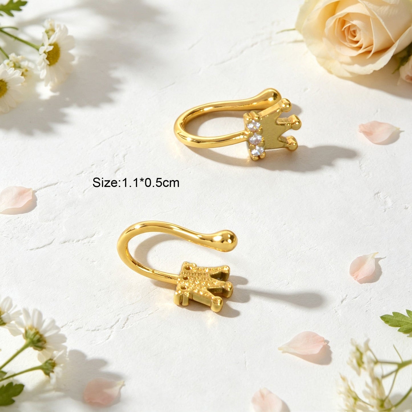 2pcs Mini Cartilage Jewelry Rhinestone Crown Ear Cuff Gold Non-Pierced Ear Clips-4