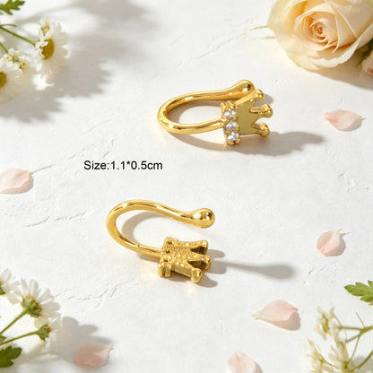 2pcs Mini Cartilage Jewelry Rhinestone Crown Ear Cuff Gold Non-Pierced Ear Clips-4