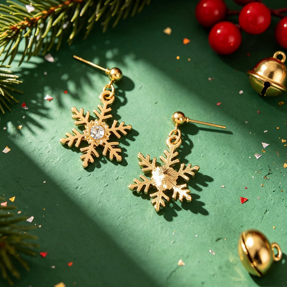 Christmas Jewelry Gold Snowflake Drop Earrings Women Delicate Festival Party Accessories-4