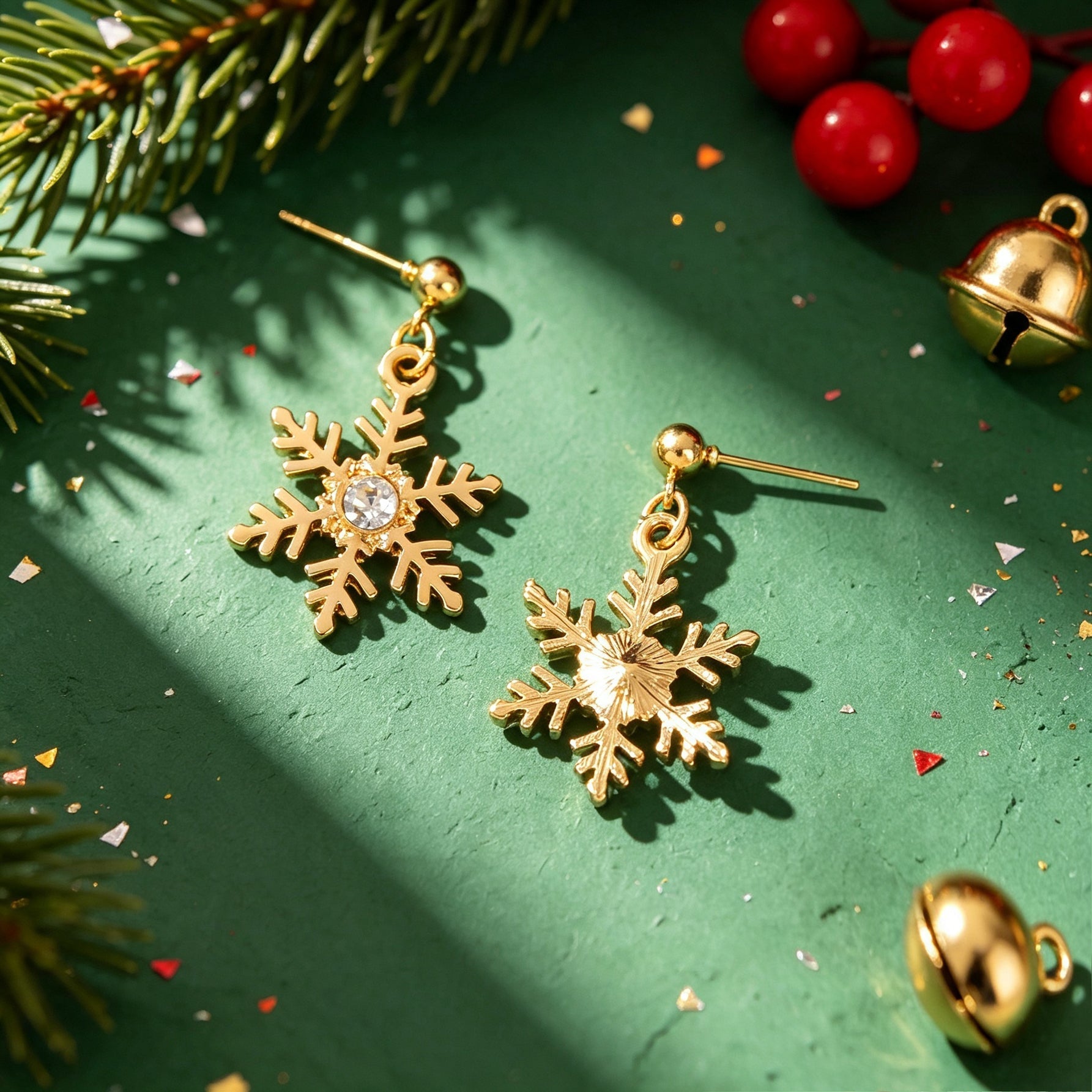 Christmas Jewelry Gold Snowflake Drop Earrings Women Delicate Festival Party Accessories-4