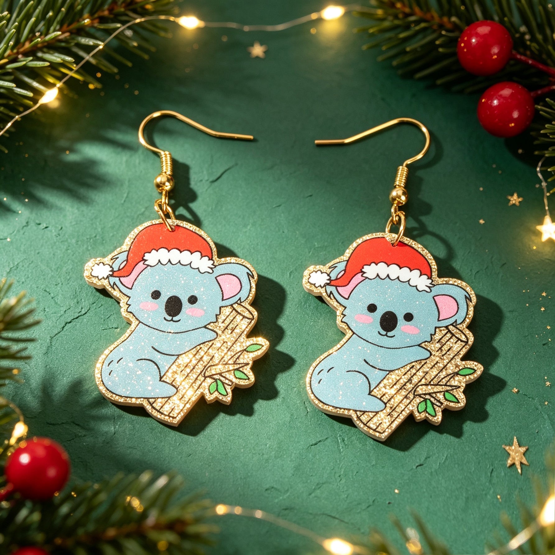 Santa Hat Koala Dangle Earrings Cute Animal Jewelry Christmas Festival Accessories Gift-3