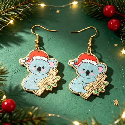Santa Hat Koala Dangle Earrings Cute Animal Jewelry Christmas Festival Accessories Gift-3