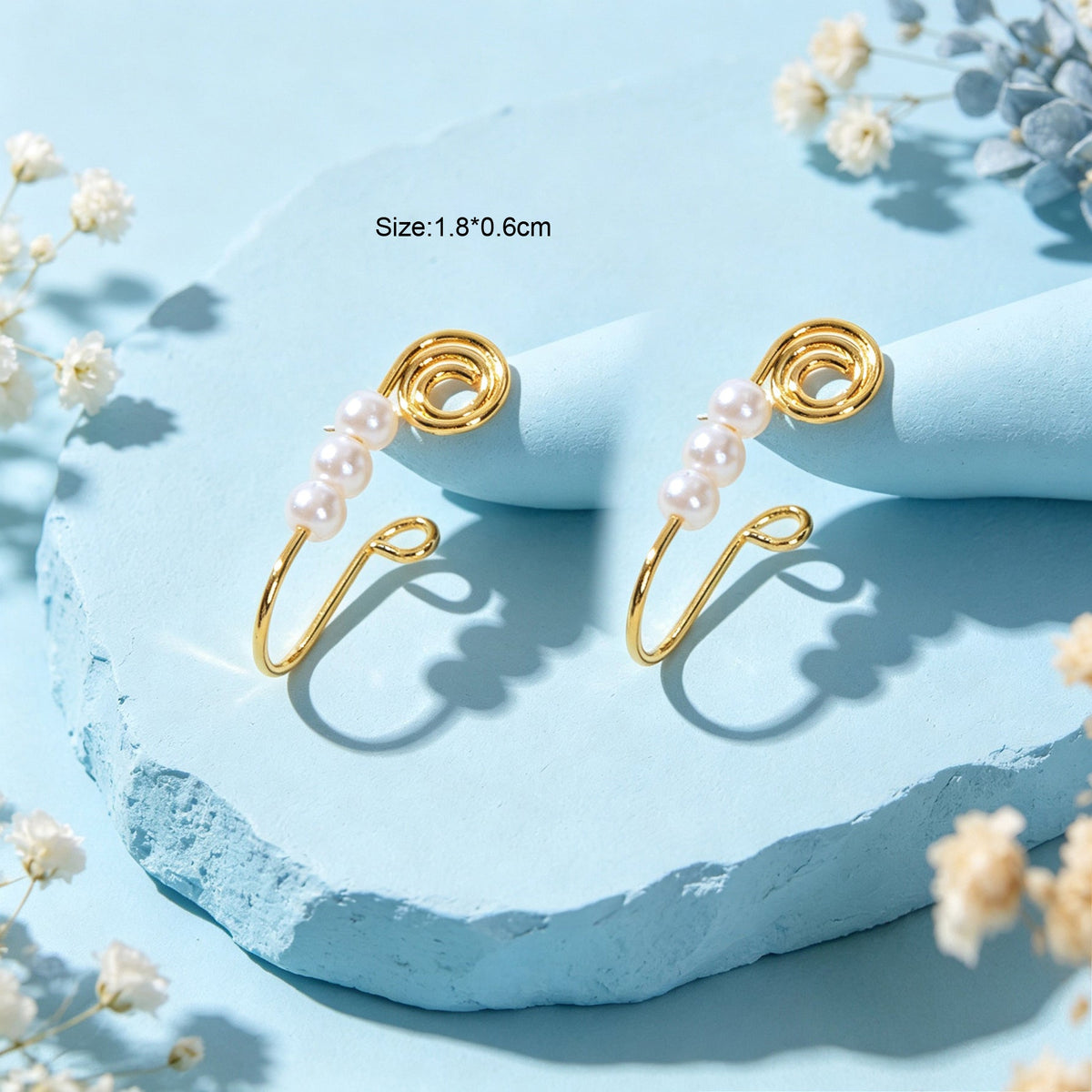 2pcs Imitation Pearl Spiral Wire Ear Cuffs No Piercing Gold Cartilage Ear Clips-4