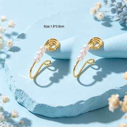 2pcs Imitation Pearl Spiral Wire Ear Cuffs No Piercing Gold Cartilage Ear Clips-4