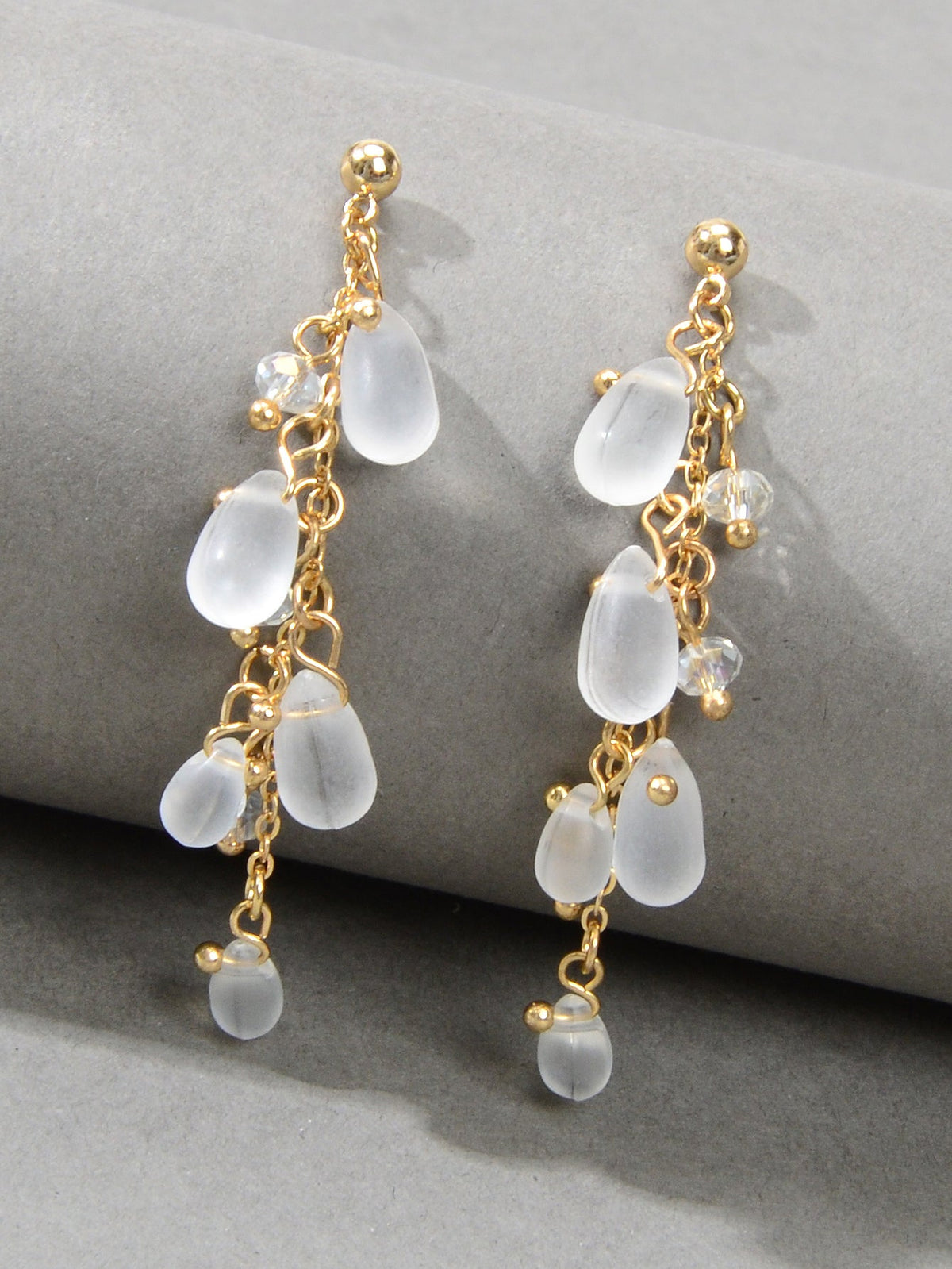 Female Rhinestone Transparent Water Drop Beads Tassel Chandelier Charm Earrings-0