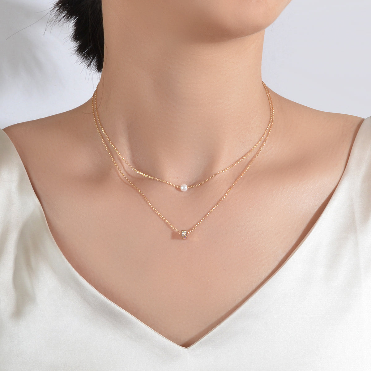 Crystal Pearl Casual Multi Layered Gold Cube Charm Necklace Collar Women Choker-0