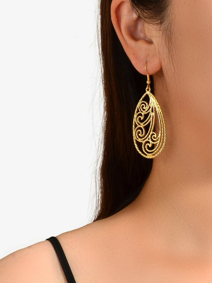 Party Decoration Women Gold Silver Hollow out Flower Water Drop Dangle Earrings-4