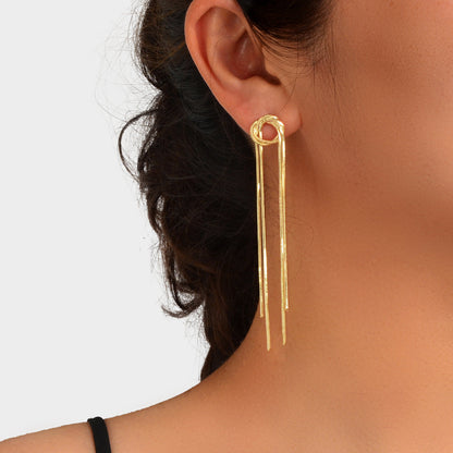 Elegant Chic Long Gold Chain Tassel Dangle Elements Minimalist Earrings Ear Line-0