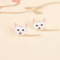 Funny White Enamel Cartoon Cat Stud Pierced Earrings Girls Animal Jewellery Gift-0