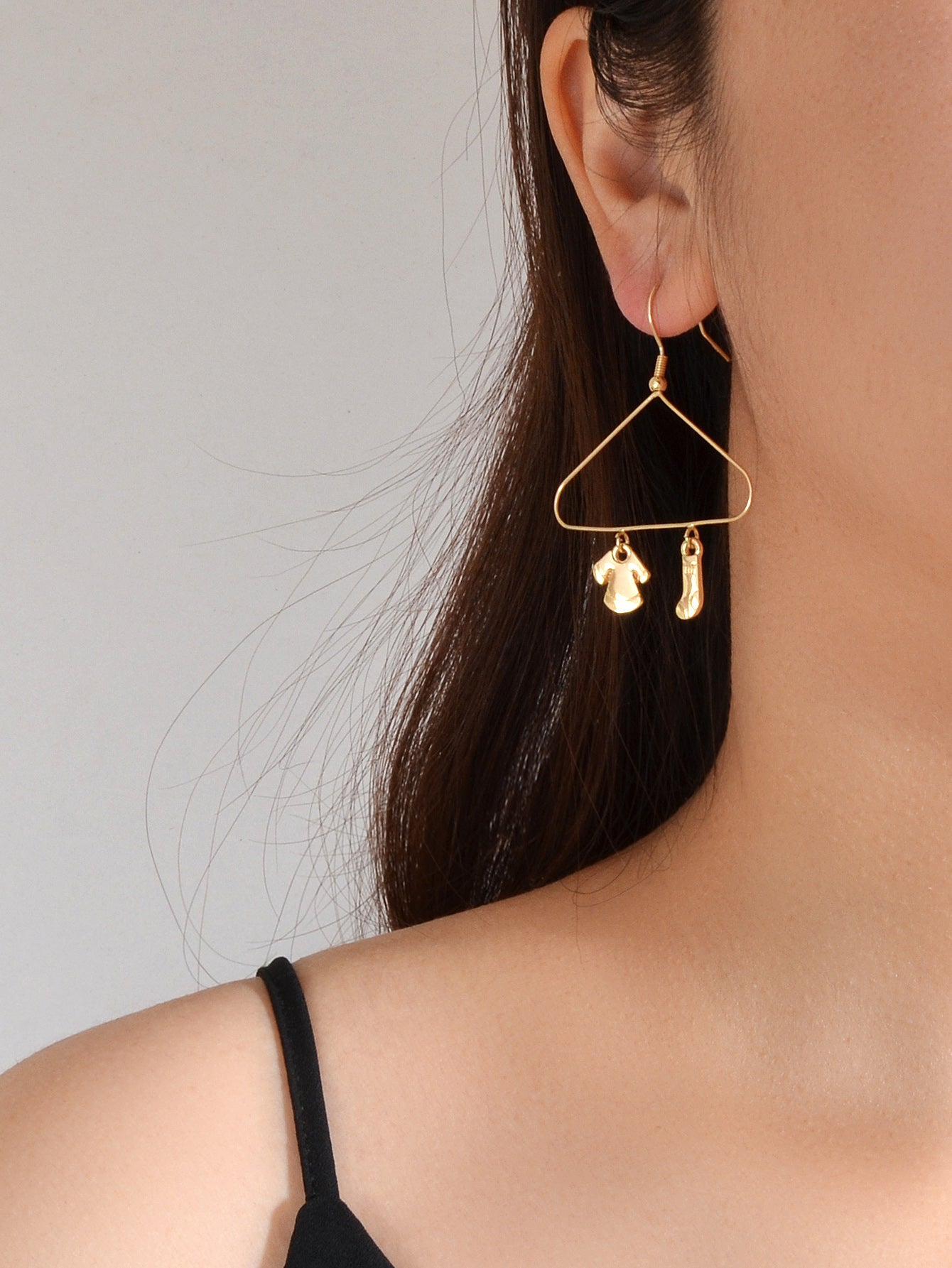 Cute Funny Minimalist Jewelry Gold Clothes Sock Drying Rack Dangle Party Earring-0