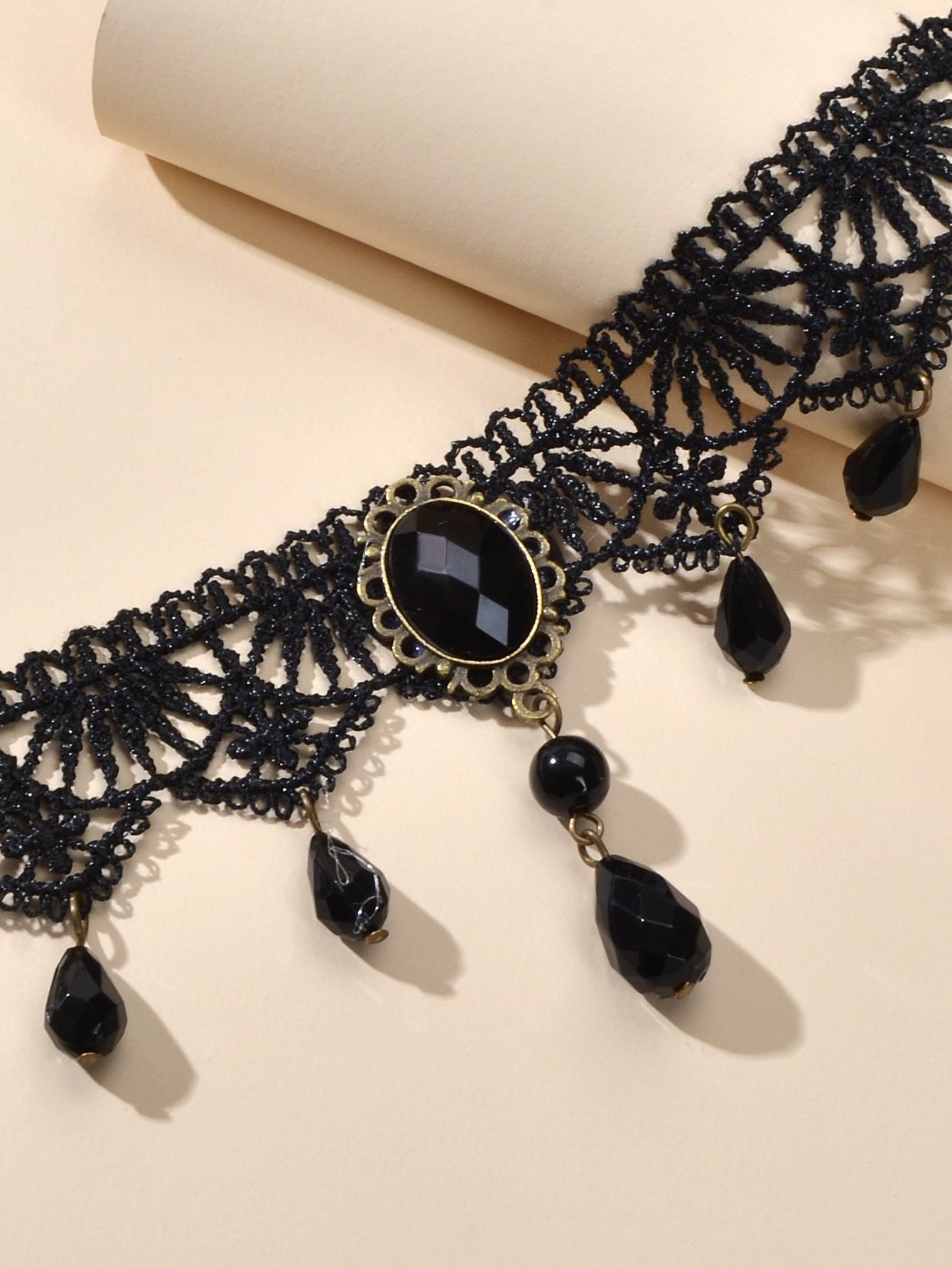 Water Drop Charm Black Lace Retro Gothic Women Choker 90s Halloween Necklace-3