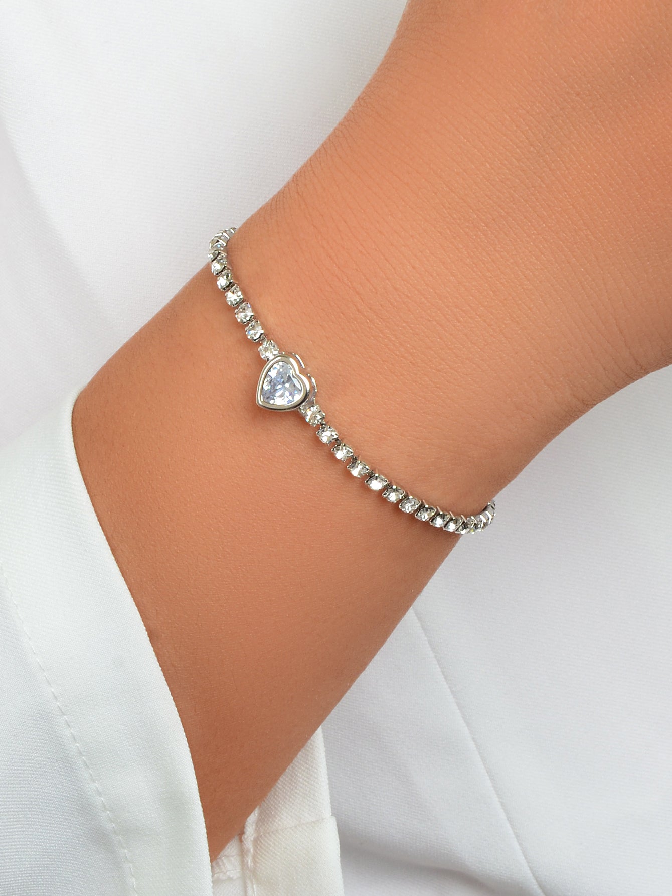 Anniversary Jewellery Shining Luxury Rhinestone Heart Adjustable Tennis Bracelet-1