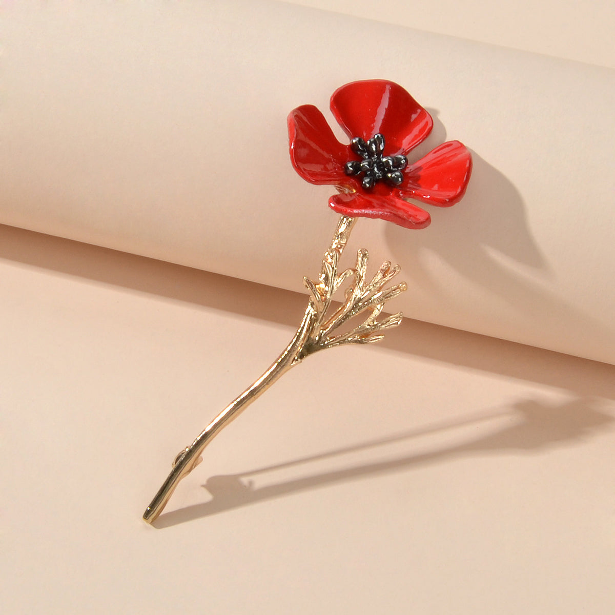 Elegant Jewellery Gold Silver Plated Branch Red Flower Bouquet Brooch Lapel Pin-0