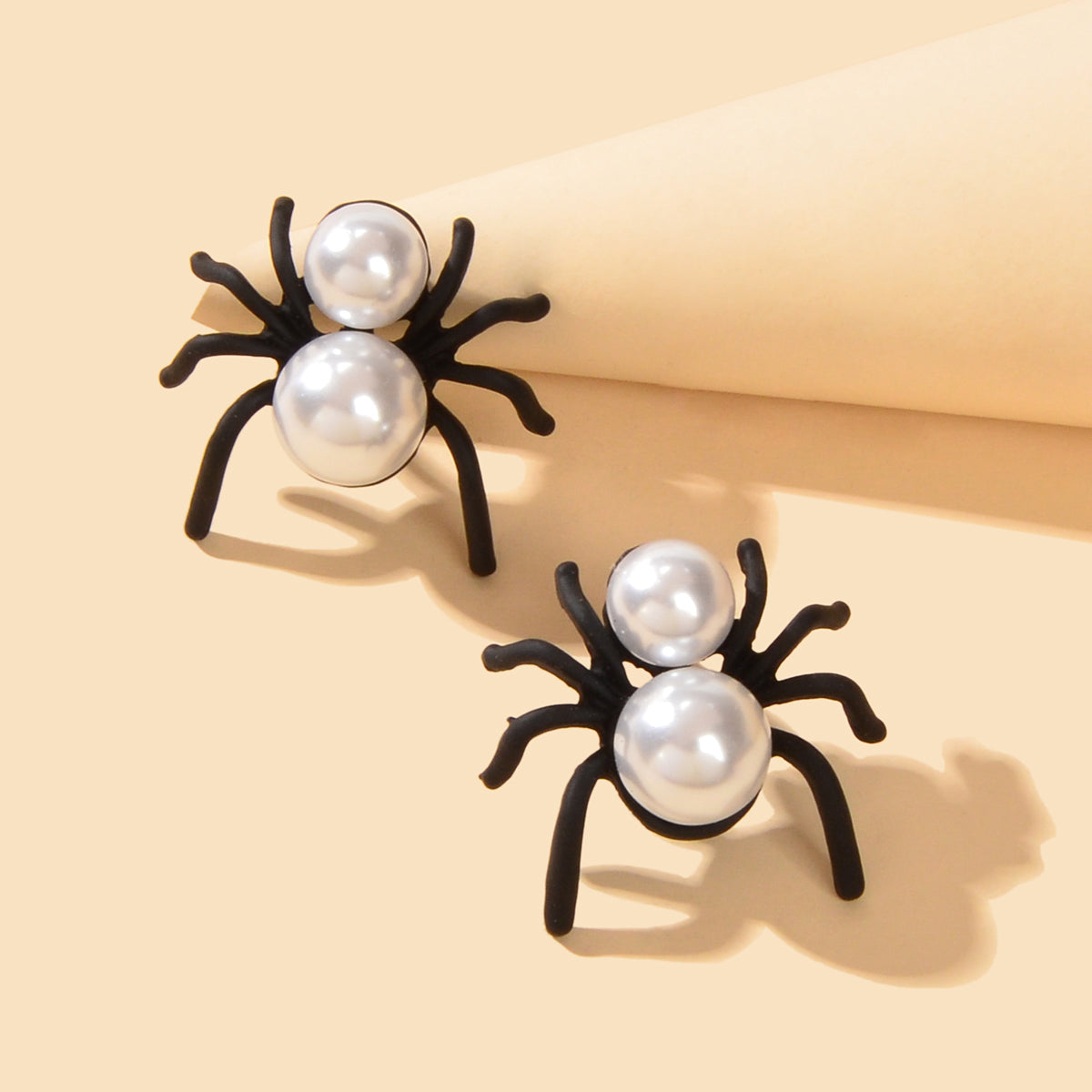 Faux Pearl Black Spider Stud Earrings Girls Costume Party Exaggeration Accessory-0