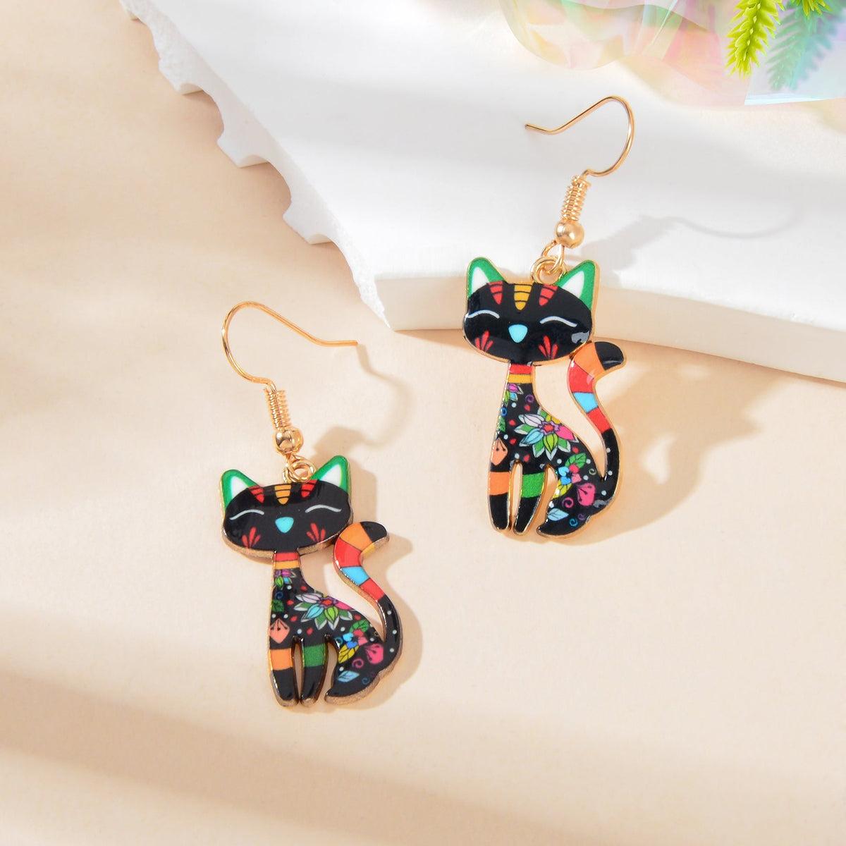 Lovely Colorful Cartoon Cat Design Animal Dangle Earrings Party Holiday Jewelry-4