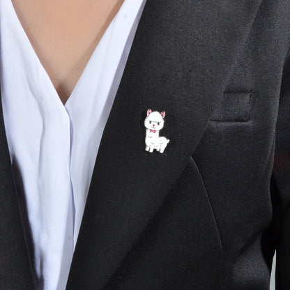 Kawaii Animal Alpaca Sheep White Enamel Brooches Casual Clothes Lapel Pins Badge-0