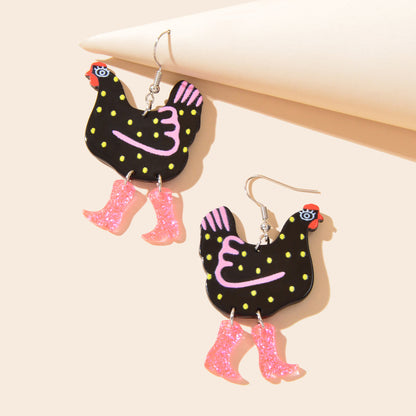 Cute Design Hen with Boot Dangle Lightweight Acrylic Chicken Earrings Party Gift-6