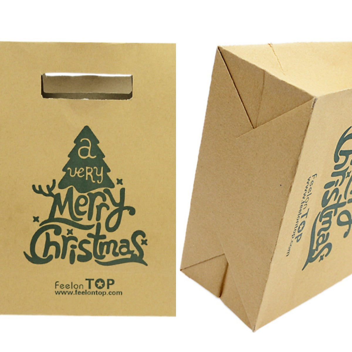 2 pc Festival Party Favors Bags Merry Christmas Pattern Big Brown Paper Gift Bag-1