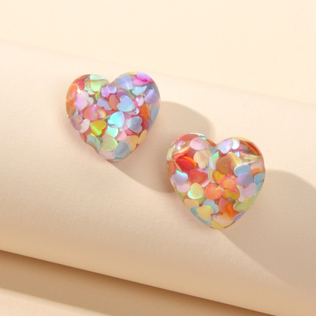 Love Heart Handmade Sparkle Glitter Stud Sequins Pierced Earrings Resin Jewelry-0