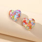 Love Heart Handmade Sparkle Glitter Stud Sequins Pierced Earrings Resin Jewelry-0
