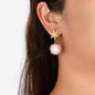 Gold Snowflake Pom Pom Dangle Earrings Round Faux Fur Ball Christmas Earrings-0