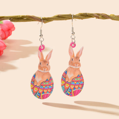 Cute Cartoon Easter Bunny Rabbit Charm Dangling Earrings Funny Eggs Jewellery-0