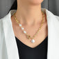 Statement Thick Pearl Decor Gold Chain Collar Necklace Women Party Decoration-0