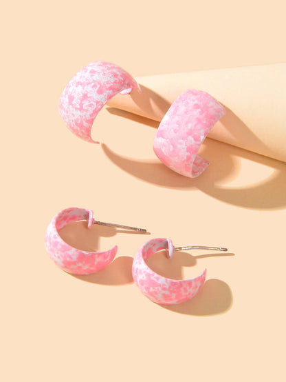 2 pairs/set Female Jewelry Personality Pink Hoop C shape Huggie Pierced Earrings-0
