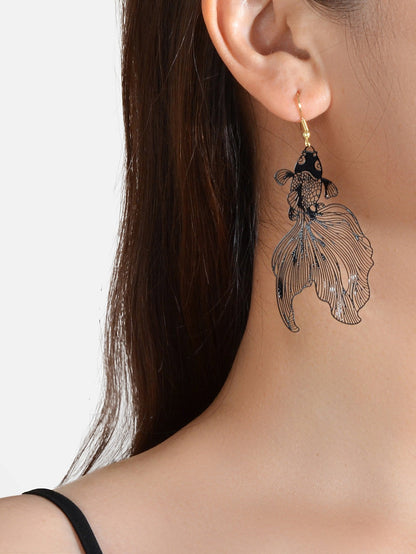 AU Stock Lovely Goldfish Shape Drop Dangle Earrings Hollow Fish Party Jewellery-5