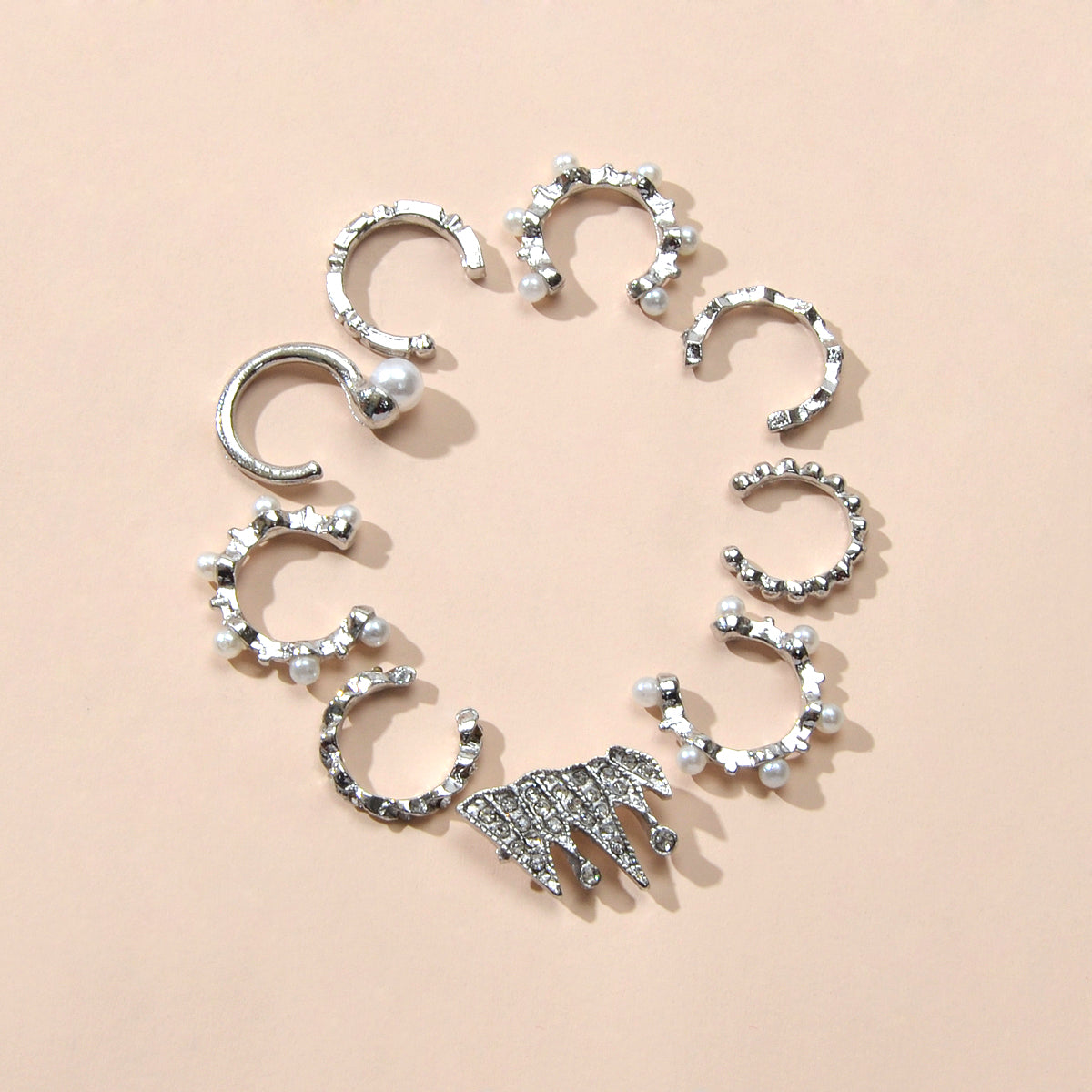 9pcs Silver Ear Cuffs Clip On Cuff Earrings Cartilage Helix Wrap Ear Jewelry Set-0