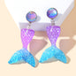 Sparkling Purple Blue Resin Mermaid Fish Tail Pendant Earrings for Women Holiday-0