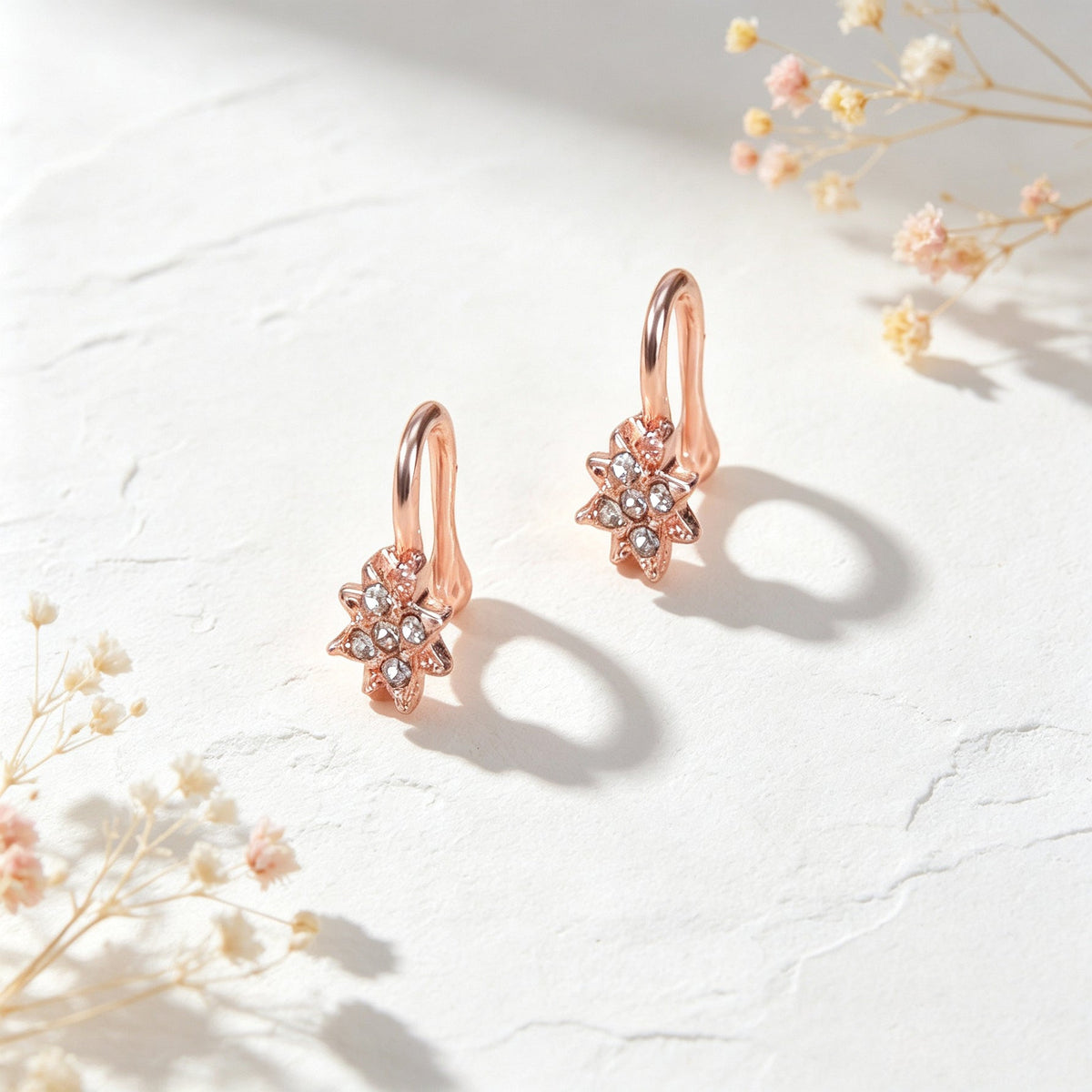 2pcs Snowflake Crystal Ear Cuffs No Piercing Rose Gold Dainty Sparkling Ear Clip-4