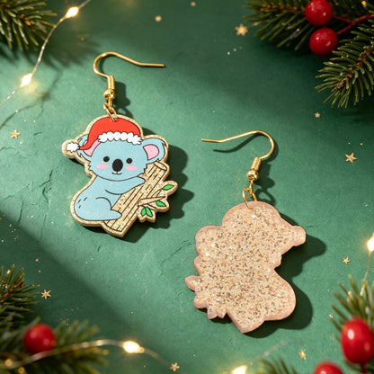 Santa Hat Koala Dangle Earrings Cute Animal Jewelry Christmas Festival Accessories Gift-4
