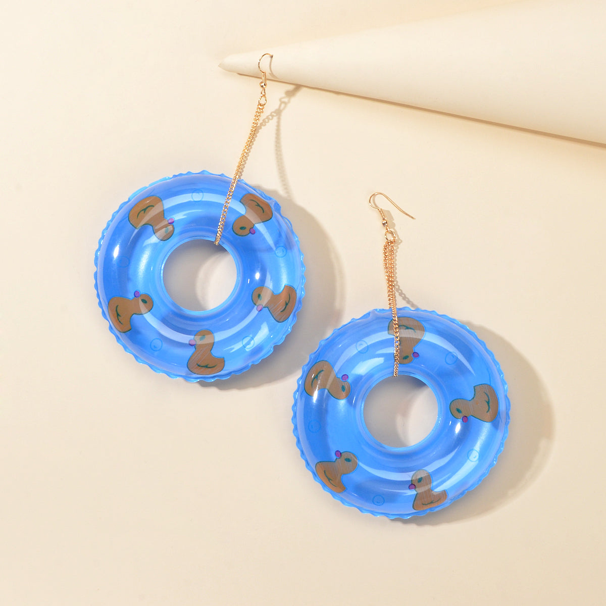 Large Lightweight Inflated Duck Duckling Swimming Ring Earrings Pool Party Gift-0