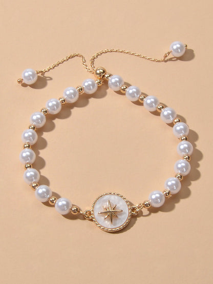 Retro Jewellery Round White Charm Pearl Chain Adjustable Bracelet Birthday Gifts-0
