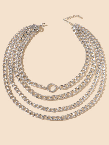 Rhinestone Decor Layered Necklace Chunky Collar Punk Choker-4