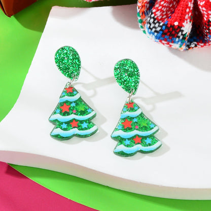 Sparkling Sequin Star Decor Christmas Tree Acrylic Dangle Earrings Jewelry-4
