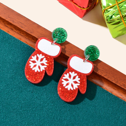 Christmas Series Jewellery Gift Snowflake Pattern Red Glove Dangle Stud Earrings-0