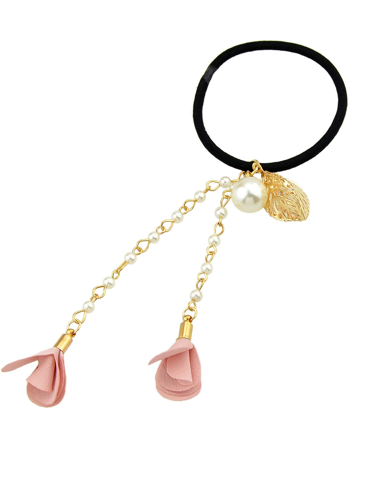 Hair Holder Accessories Pearl Long Chain Headwear Petal Elastic Hair Ties Ropes-1