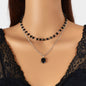 Silver Link Chain Black Beads Layering Personalized Square Charm Necklace Gift-0