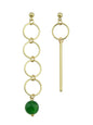 Women Party Decoration Circle Green Bead Round Strip Asymmetric Drop Earrings-0