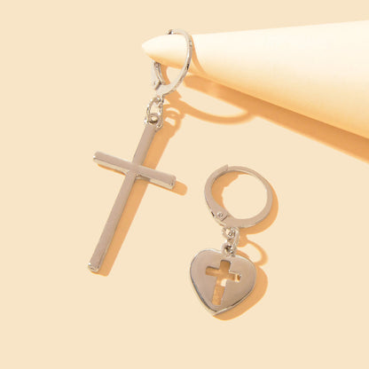 Women Girls Cross Love Heart Shaped Huggie Earrings Christmas Gift Jewellery-4