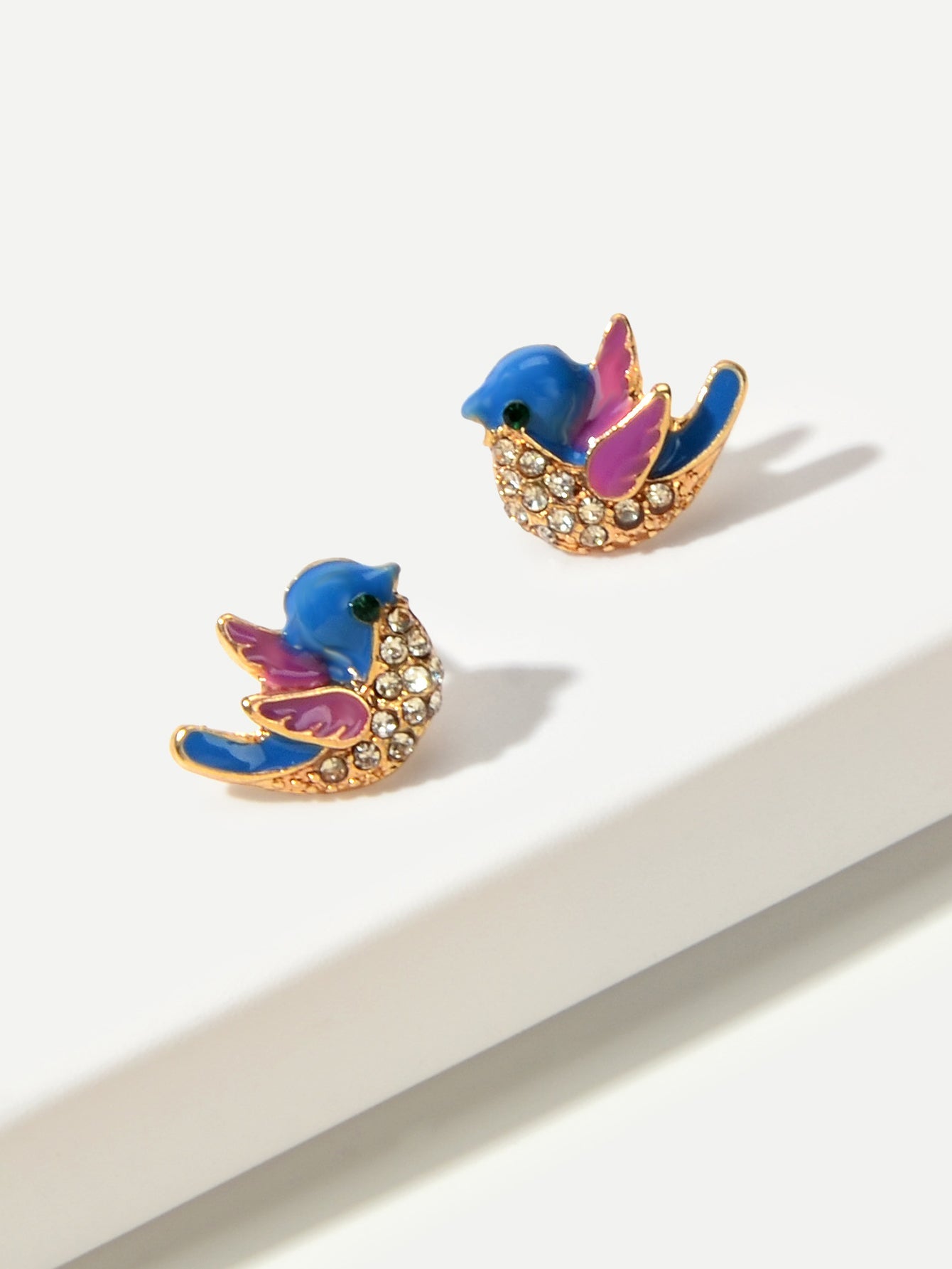 Small Rhinestone Purple Blue Enamel Love Birds Stud Earrings Funny Party Gifts-0