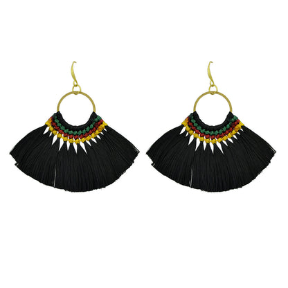 Ethnic Traditional Jewellery Colorful Tassel Fan Shape Dangle Bohemian Earrings-5