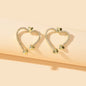 Valentine's Day Gift Rhinestone Decoration Gold Sweet Love Heart Stud Earrings-0