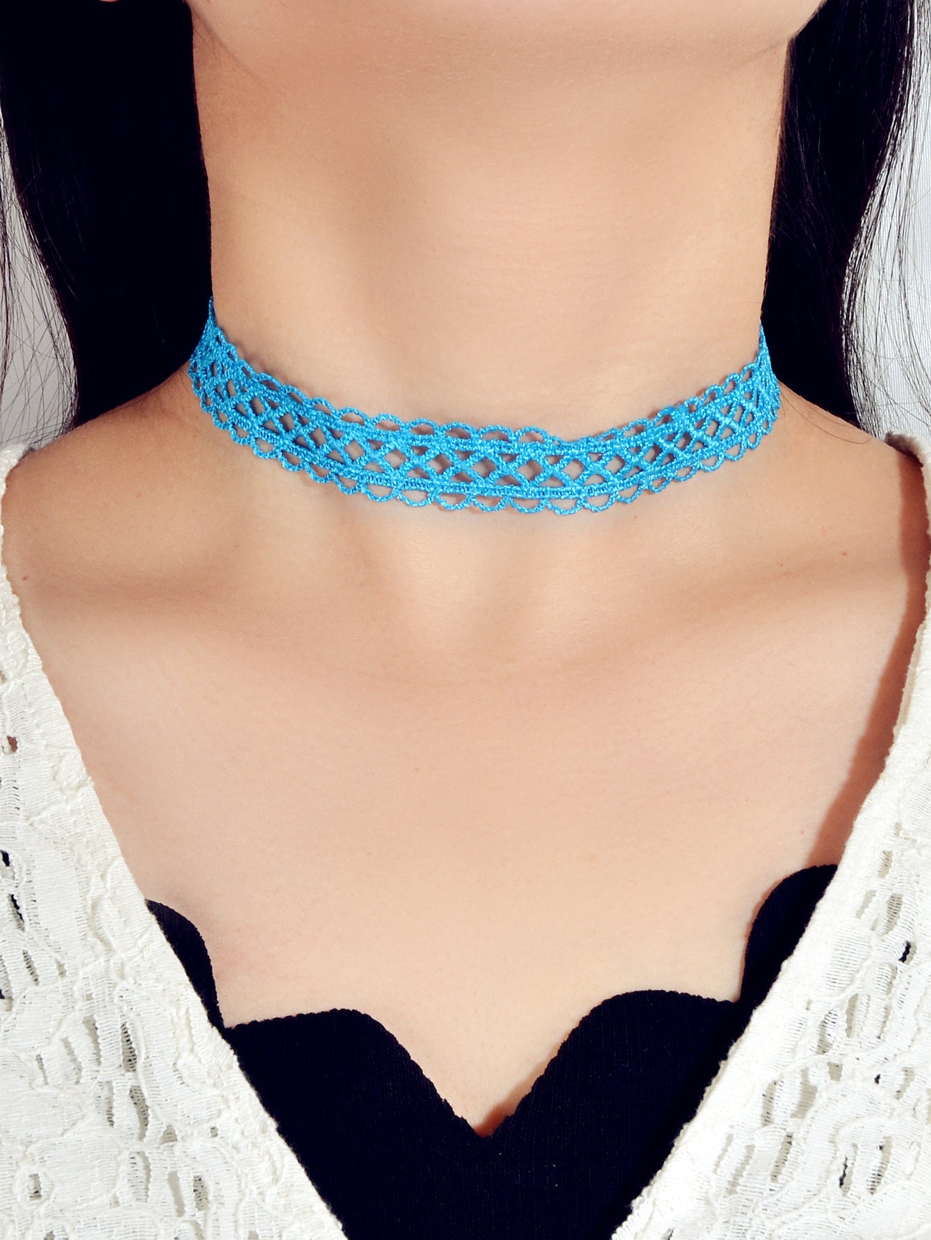 Gothic Punk 90s Blue Orange Lace Geometric Tattoo Choker Necklace Grunge Collar-4