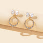 Women Teen Girls White Enamel Bow Rhinestone Circle Stud Lightweight Earrings-0
