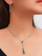 Long Drop Dangle Rhinestone Earrings Necklace Wedding Bridal Party Jewelry Set-0